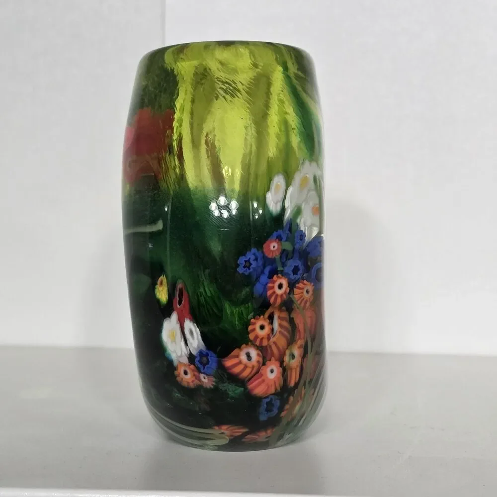Art Glass Vase Signed Shawn Messenger Millefiori Murrini Flower Vase